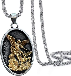 St Michael Halskette für Herren, Erzengel Michael Anhänger, Edelstahl, christlich - Bild 1 von 6