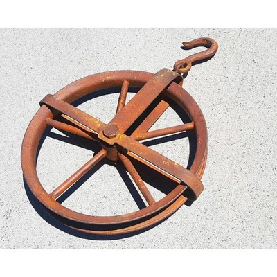 Gancho de rueda polea Steampunk cabrestante industrial rústico estilo vintage de metal grande Foto 1 de 4