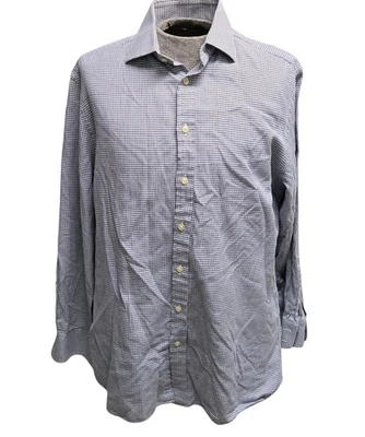 Charles Tyrwhitt Slim Fit Dress Shirt Men's 17/35 Houndstooth Blue and White - Image 1 of 4