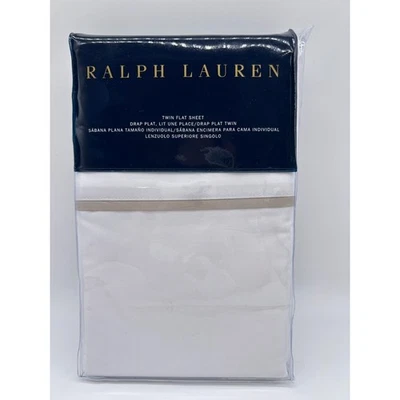 Ralph Lauren RL Palmer Percal Blanco Doble Hoja Plana Pálido Flnl $115 Nuevo con Etiquetas Foto 1 de 4