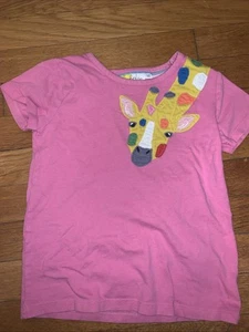 Mini Boden Girls Giraffe Appliqué Front And Back T-shirt Pink 5-6 - Picture 1 of 4