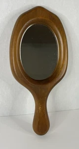 Vintage Holz Hand Spiegel Glas gefilzte Rückseite oval geformt 10,75" L x 5" B x 0,75" H - Bild 1 von 11