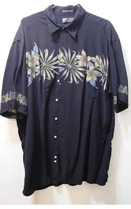 Van Heusen Men's Black Hawaiian Short Sleeve Dress Shirt Size L 100% Rayon - Picture 1 of 8