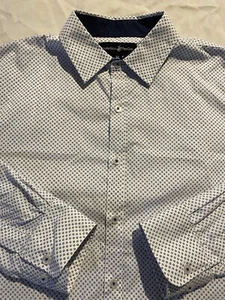 Beverly Hills Polo Club Dress Shirt White With Blue Geometric Long Sleeve Sz M - Picture 1 of 8