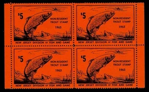 Sello de trucha no residente de Nueva Jersey 1965 - bloque de 4 - OGNH - en muy buen estado - estimado $32,00 (E#0719) - Imagen 1 de 1