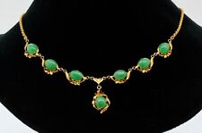 Italian 14k Yellow Gold Vintage Jade Pendant Floral Necklace