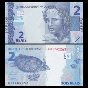 Banknote - 2018 Brazil, 2 Real, P252 aUNC, Sculpture "Republic" (F) Turtles (R) - Bild 1 von 1