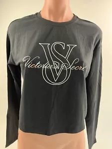 Victoria's Secret Long Sleeve Crew Neck Crop w/VS Graphic Shirt Black XS NWT - Picture 1 of 10