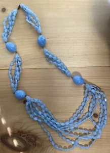 Vintage Multi Strand Necklace Barrel Clasp Blue Flat Oval Bead 19” Flapper Style - Picture 1 of 5