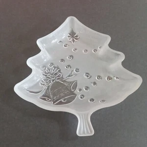 Celebrations Crystal Clear Frosted Christmas Tree Plate 7.5" Pressed Glass Dish - Picture 1 of 5