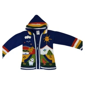 Farm Animals Knit Hooded Zip Sweater Kids Cardigan colorful size 4T - Picture 1 of 5