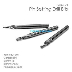 Meta BesQual Dental Lab Carbide Pin Setting Drill Bits 2mm Tip / 3mm Shank Pkg/3 - Picture 1 of 1