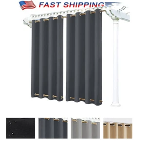 Waterproof Outdoor Blackout Curtains Patio Thermal Insulated Sun Blocking Drapes - Picture 1 of 49