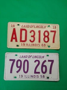 VTG Illinois license Plates Lot. OF  2 - 1958 - 1968 - Picture 1 of 6