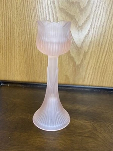 Vintage Pink Rose Frosted Glass Stem Candle Holder - Picture 1 of 11