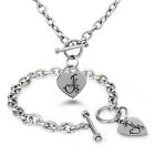 Stainless Steel Floral Letter Monogram Heart Charm Bracelet, Necklace, Set