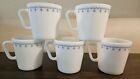 Pyrex Blue Snowflake Garland Vintage No. 1410 D-Handle Set of 5 Coffee Cups Mugs
