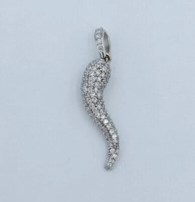 PENDANT ITALIAN HORN 1.35CT DIAMONDS LAB CREATED 14K GOLD 27MM - Image 1 of 4
