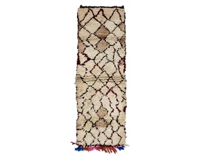 Vintage Moroccan Handmade Wool Rug 2'5x7'1 Berber Geometric Brown Nomad Area Rug - Picture 1 of 11