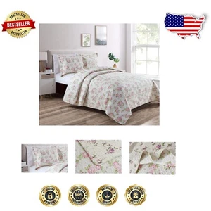 Chic 3-Piece King Size Floral Quilt Set - Reversible for Year-Round Comfort - Picture 1 of 7