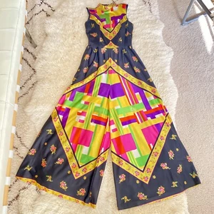 READ Vintage 60s 70s PROJECT Jumpsuit Psychedelic Day Glo Wide Leg Small S NEON - Picture 1 of 13