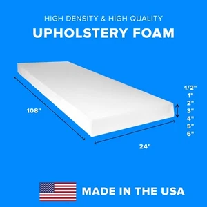 High Density Upholstery Foam Seat Couch Cushion Replacement - 24" x 108" - Picture 1 of 1