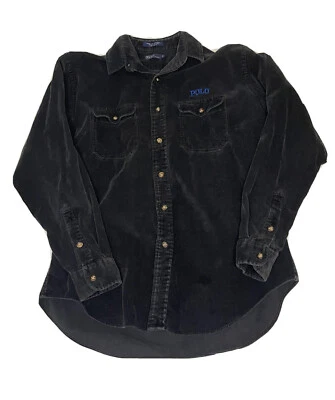 Camisa Polo Ralph Lauren De Colección Niños XL Negra Pana Se Ajusta Para Hombres M L Botón Delantero Foto 1 de 4