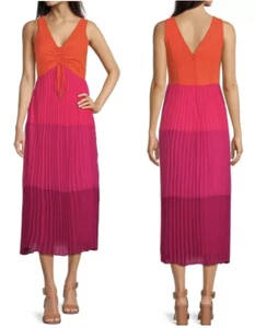 Taylor Colorblock Maxi Dress SIZE 2 V-Neck Sleeveless Pleated Pink Plum Orange - Picture 1 of 11