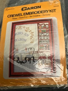VINTAGE NEW IN PACKAGE CARON BRAND ICE CREAM PARLOR CREWEL EMBROIDERY KIT - Picture 1 of 1