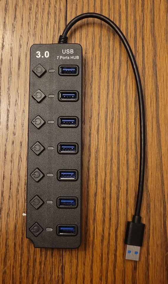 Switched 7 Port USB 3.0 Hub  High Speed For PC Laptop Mac Desktop Black W-366 - Image 1 of 1