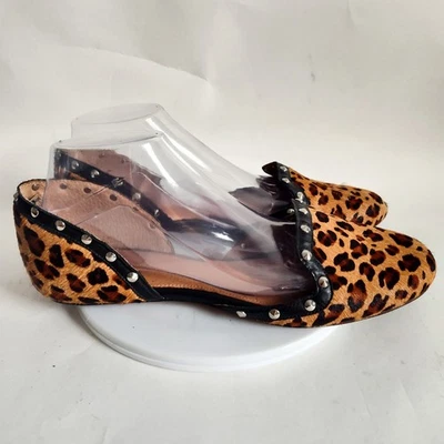 Corso Como Flats Size 11 Leather Leopard Print Pointy Toe D'orsay Comfort Tan - Image 1 of 4
