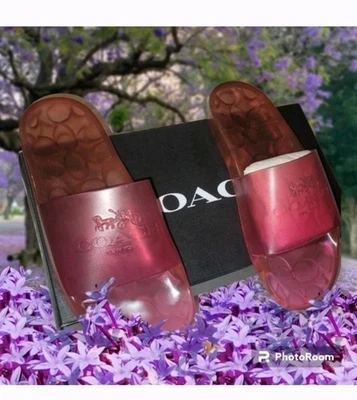 Coach Ulyssa Rubber Slide ~ Bold Pink ~ Size US 6 B Monogram Pattern Sandal - Image 1 of 4