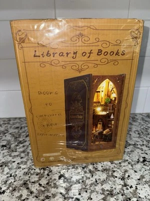 DIY Book End Nook Kit “Library of Books” Miniature Shelf House LED Lights SL06A - Image 1 of 2