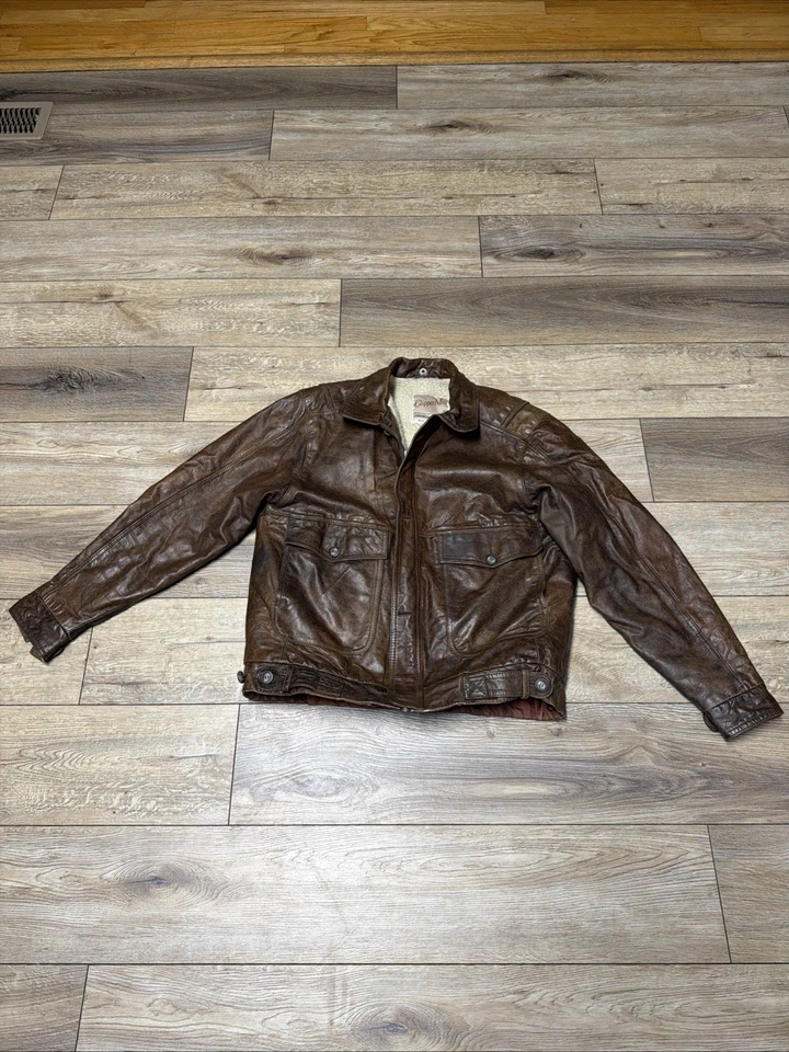 ABRIGO CHAQUETA RETRO DE CUERO MARRÓN NIEBLA CLIPPER VINTAGE PARA HOMBRE 42 LARGO Foto 1 de 4