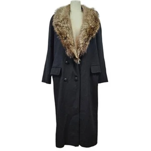 Trench cappotto lana vintage Fashions by Jill bordo pelliccia donna taglia 14 nero Worumbo - Foto 1 di 14