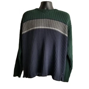 Arrow Green Navy Gray Color Block Ribbed Sweater Size XXL Cotton Preppy College - Picture 1 of 5