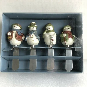 St Nicholas Square Snowman Christmas Cheese Spreaders Set Of 4 Forest Friends - Picture 1 of 5