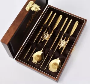 Jangsaeng jingong color dorado titanio conjunto de cubiertos para padres regalo cuchara palo chuleta - Imagen 1 de 10
