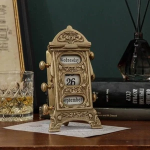 Modern European Vintage Brass Calendar High Grade Handmade Home Ornaments Office - Picture 1 of 6