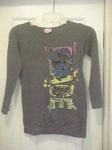 Shirt Mädchen Größe L einfarbig grau "PEACE" von California Girl 3/4 Ärmel 100% Baumwolle - Bild 1 von 5
