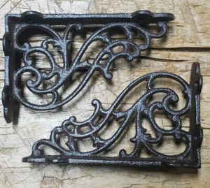 2 Cast Iron Antique Style SM Fat IVY SCROLL Brackets Garden Braces Shelf Bracket - Picture 1 of 3