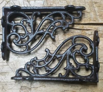 2 Cast Iron Antique Style SM Fat IVY SCROLL Brackets Garden Braces Shelf Bracket - Image 1 of 3
