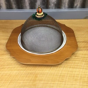 MacKenzie Childs 7" Mesh Dome Cover w/ Plaid Tartan Knob & 11" Wooden Plate - Picture 1 of 17