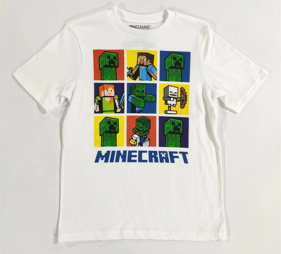 Minecraft Shirt Boys Small 6-7 Steve Alex Skeleton Zombie White Short Sleeve Tee - Image 1 of 3