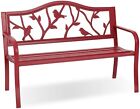 50"Patio Garden Bench Park Yard Outdoor Furniture Cast Iron Lawn Porch Chair Red
