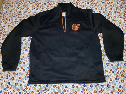 Baltimore Orioles Sweatshirt Mens Large Quarter Zip Black Pullover Athletic MLB Cover