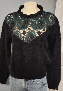 Anthropologie Scotch & Soda schwarz und grün Spitzenpullover Wm Größe Small - Bild 1 von 12