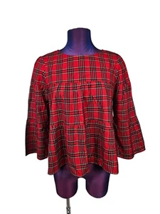 Top Madewell rojo y azul marino de franela a cuadros en capas con botones en la espalda talla XS para mujer D2 - Imagen 1 de 9