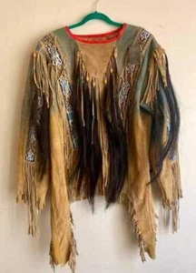 Men Traditional Wear Western Style Suede Leather Warrior Shirt Fringes & Beaded - Picture 1 of 6