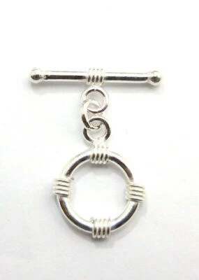 6 SET 15X26mm Solid Copper Bali Toggle Clasp Sterling Silver Plated rd-550 - Image 1 of 3